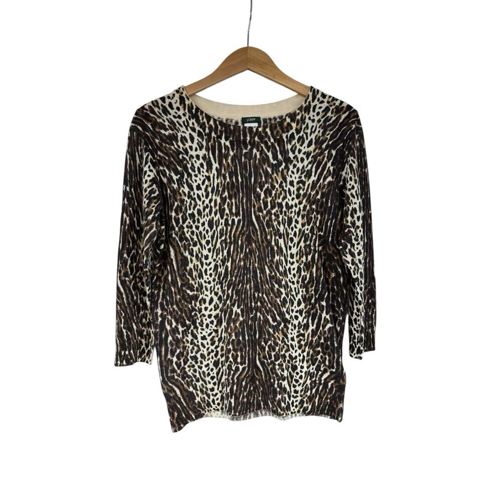J Crew 100% Merino Wool Soft Knit Light Sweater Fitted Leopard Womens Size M